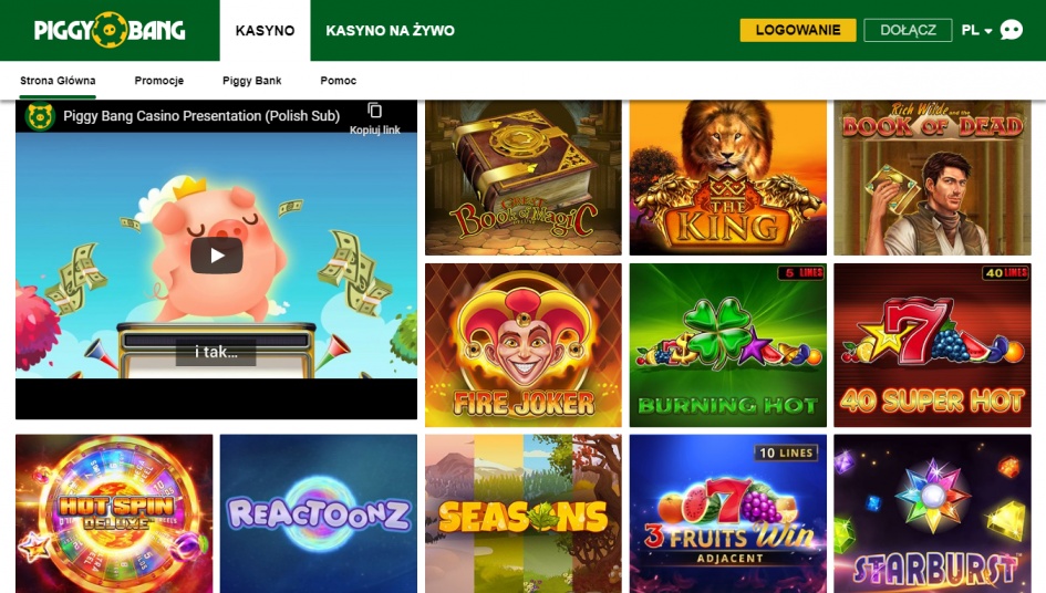 Gry hazardowe dostępne w Piggy Bang Casino